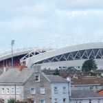 Futbol stadium down the road