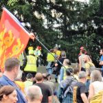 Protesters climbing the stairs to Sacreé-Coeur
