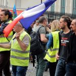 Wild-eyed radical with flag