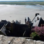 The mud flats far below