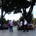 Walking through the plaza