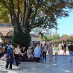 Walking through the plaza